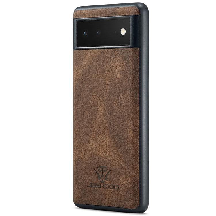 JEEHOOD Kickstand Function Detachable 2-in-1 Phone Case Drop-proof Wallet Magnetic Design Leather Coated TPU Cover for Google Pixel 6 - Brown