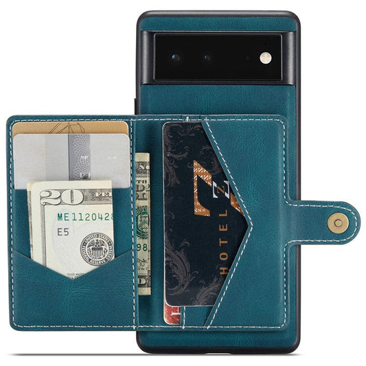 JEEHOOD Kickstand Function Detachable 2-in-1 Phone Case Drop-proof Wallet Magnetic Design Leather Coated TPU Cover for Google Pixel 6 - Green
