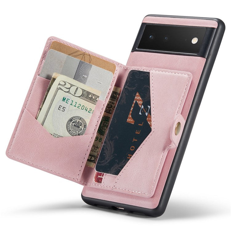 JEEHOOD Kickstand Function Detachable 2-in-1 Phone Case Drop-proof Wallet Magnetic Design Leather Coated TPU Cover for Google Pixel 6 - Rose Gold