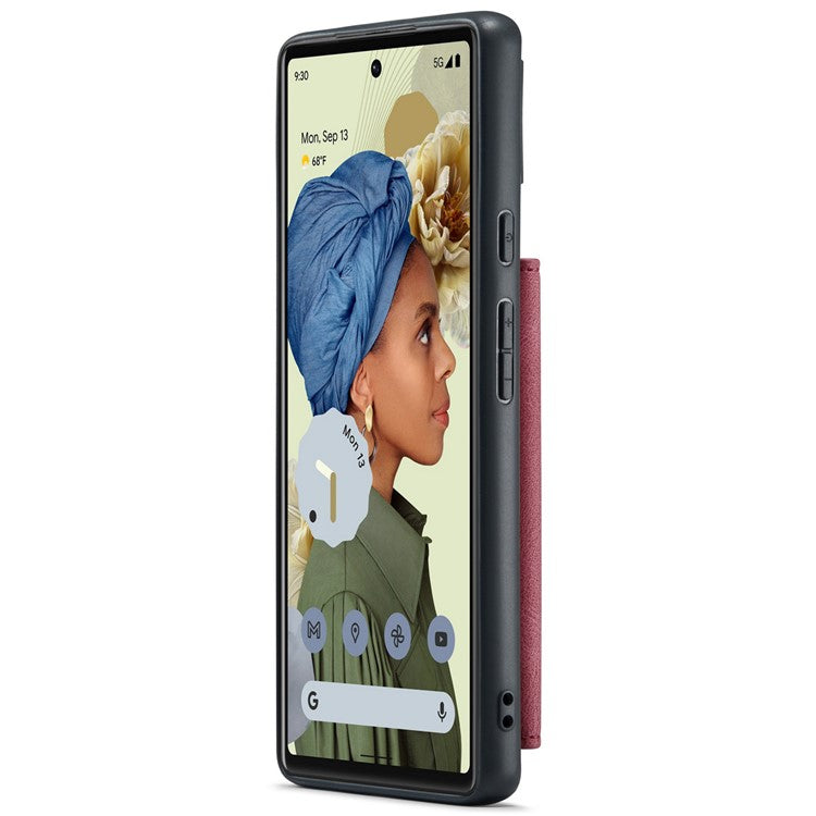 JEEHOOD Kickstand Function Detachable 2-in-1 Phone Case Drop-proof Wallet Magnetic Design Leather Coated TPU Cover for Google Pixel 6 - Red