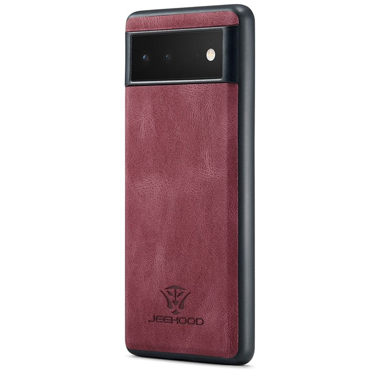 JEEHOOD Kickstand Function Detachable 2-in-1 Phone Case Drop-proof Wallet Magnetic Design Leather Coated TPU Cover for Google Pixel 6 - Red