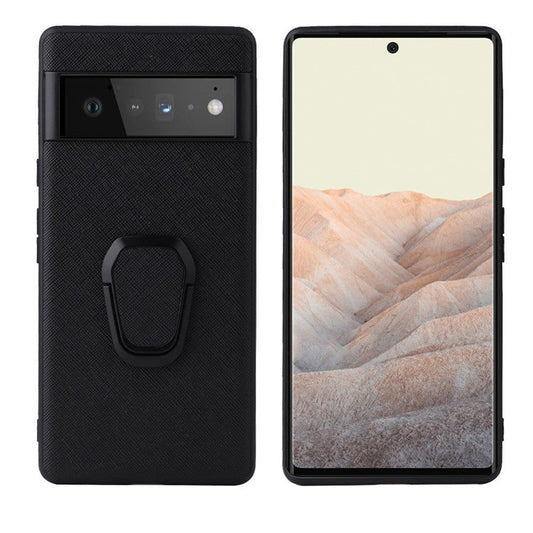 Adjustable Kickstand Design Built-in Metal Sheet PU Leather Coated TPU+PC Hybrid Cover for Google Pixel 6 Pro - Cross Texture/Black