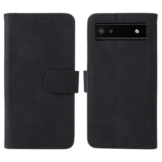 Comfortable Skin-touch Feeling Anti-scratch PU Leather Stand Phone Cover Wallet Case for Google Pixel 6a - Black