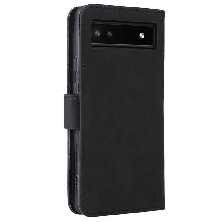 Comfortable Skin-touch Feeling Anti-scratch PU Leather Stand Phone Cover Wallet Case for Google Pixel 6a - Black