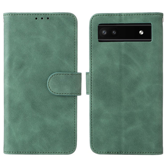 Comfortable Skin-touch Feeling Anti-scratch PU Leather Stand Phone Cover Wallet Case for Google Pixel 6a - Green