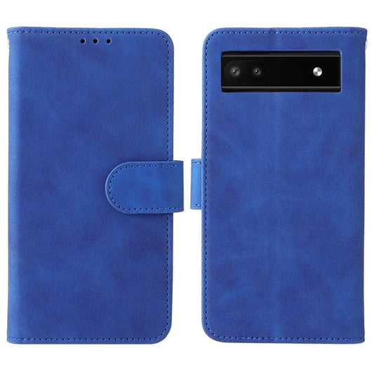 Comfortable Skin-touch Feeling Anti-scratch PU Leather Stand Phone Cover Wallet Case for Google Pixel 6a - Blue