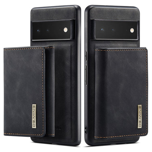 DG.MING M1 Series Detachable 2-in-1 Design Magnetic Absorption Wallet + PU Leather Coated Phone Case Cover with Kickstand for Google Pixel 6 Pro - Black