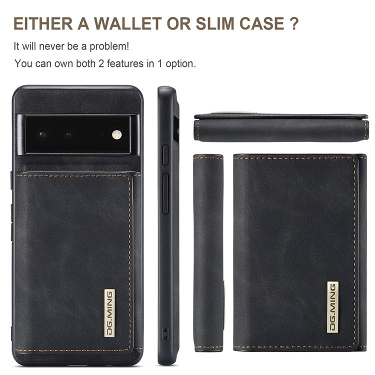 DG.MING M1 Series Detachable 2-in-1 Design Magnetic Absorption Wallet + PU Leather Coated Phone Case Cover with Kickstand for Google Pixel 6 Pro - Black