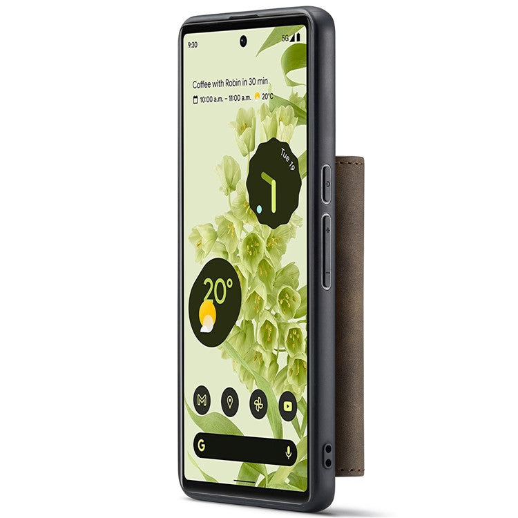 DG.MING M1 Series Detachable 2-in-1 Design Magnetic Absorption Wallet + PU Leather Coated Phone Case Cover with Kickstand for Google Pixel 6 Pro - Coffee