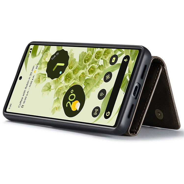 DG.MING M1 Series Detachable 2-in-1 Design Magnetic Absorption Wallet + PU Leather Coated Phone Case Cover with Kickstand for Google Pixel 6 Pro - Coffee