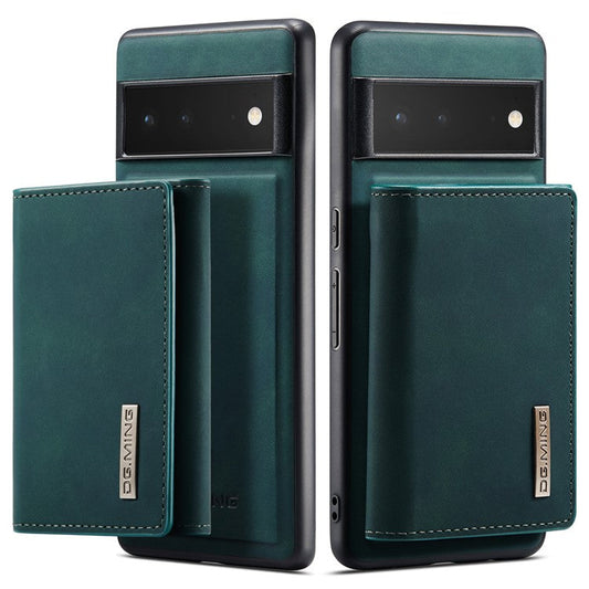 DG.MING M1 Series Detachable 2-in-1 Design Magnetic Absorption Wallet + PU Leather Coated Phone Case Cover with Kickstand for Google Pixel 6 Pro - Green