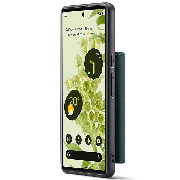 DG.MING M1 Series Detachable 2-in-1 Design Magnetic Absorption Wallet + PU Leather Coated Phone Case Cover with Kickstand for Google Pixel 6 Pro - Green
