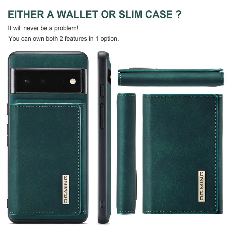 DG.MING M1 Series Detachable 2-in-1 Design Magnetic Absorption Wallet + PU Leather Coated Phone Case Cover with Kickstand for Google Pixel 6 Pro - Green