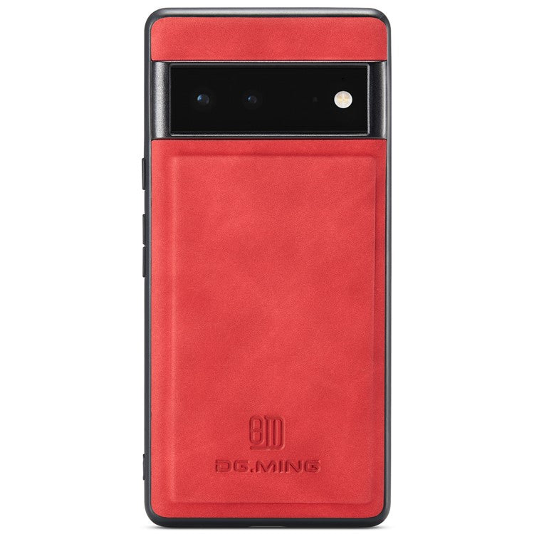 DG.MING M1 Series Detachable 2-in-1 Design Magnetic Absorption Wallet + PU Leather Coated Phone Case Cover with Kickstand for Google Pixel 6 Pro - Red