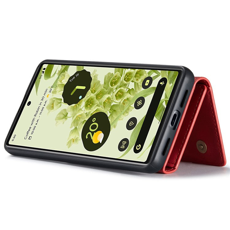 DG.MING M1 Series Detachable 2-in-1 Design Magnetic Absorption Wallet + PU Leather Coated Phone Case Cover with Kickstand for Google Pixel 6 Pro - Red