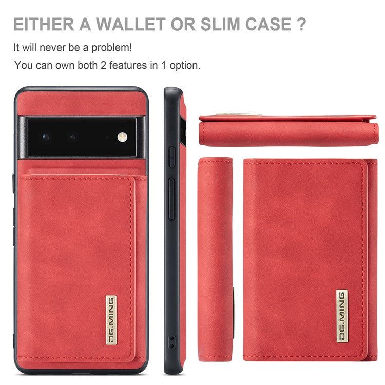 DG.MING M1 Series Detachable 2-in-1 Design Magnetic Absorption Wallet + PU Leather Coated Phone Case Cover with Kickstand for Google Pixel 6 Pro - Red