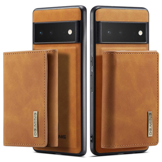 DG.MING M1 Series Detachable 2-in-1 Design Magnetic Absorption Wallet + PU Leather Coated Phone Case Cover with Kickstand for Google Pixel 6 Pro - Brown