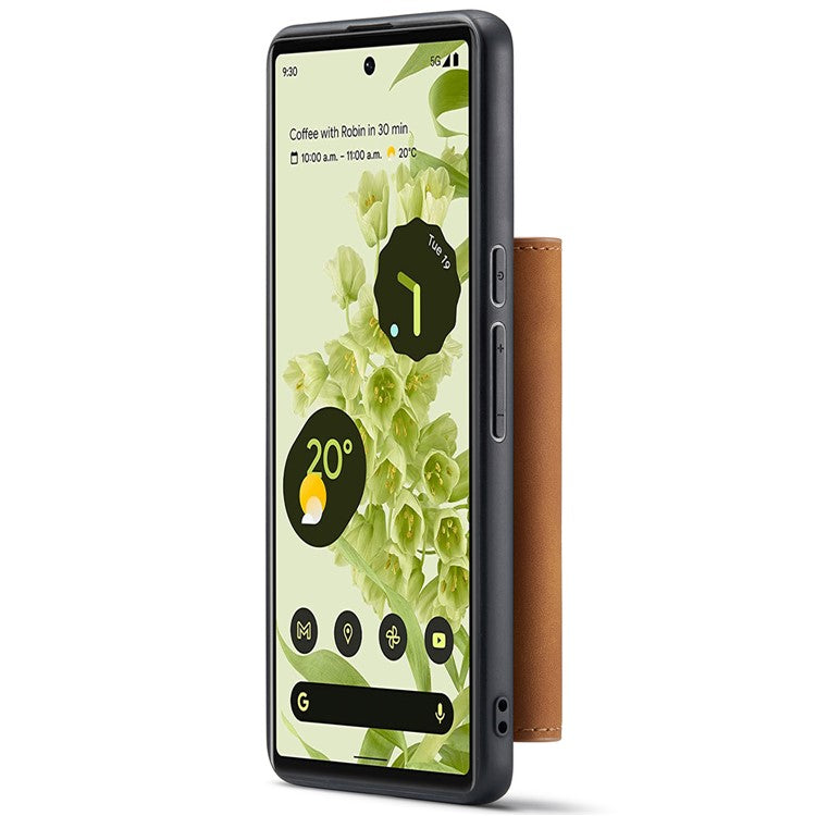 DG.MING M1 Series Detachable 2-in-1 Design Magnetic Absorption Wallet + PU Leather Coated Phone Case Cover with Kickstand for Google Pixel 6 Pro - Brown