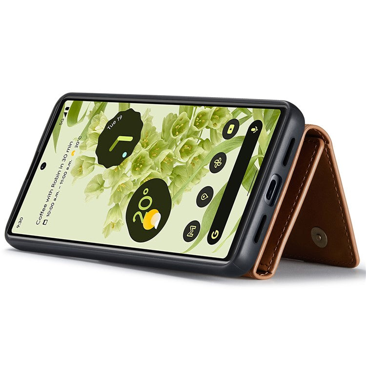 DG.MING M1 Series Detachable 2-in-1 Design Magnetic Absorption Wallet + PU Leather Coated Phone Case Cover with Kickstand for Google Pixel 6 Pro - Brown
