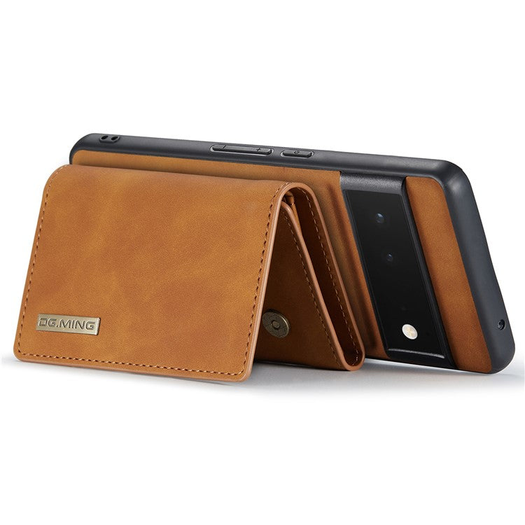 DG.MING M1 Series Detachable 2-in-1 Design Magnetic Absorption Wallet + PU Leather Coated Phone Case Cover with Kickstand for Google Pixel 6 Pro - Brown
