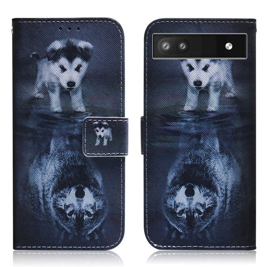 PU Leather + TPU Double Protection Fashionable Pattern Printing Wallet Stand Phone Case for Google Pixel 6a - Dog and Wolf