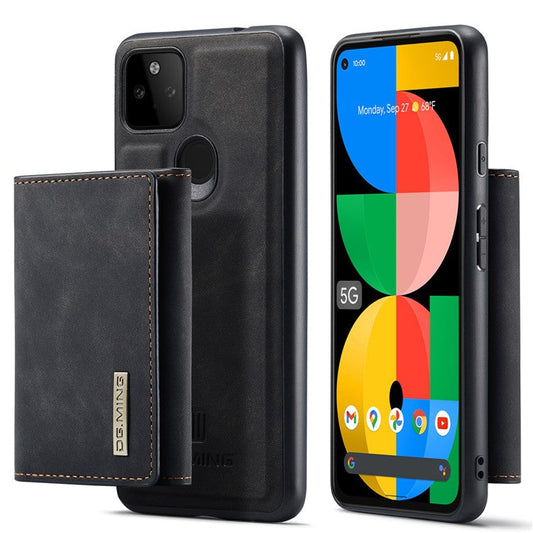 DG.MING M1 Series Detachable Magnetic Absorption Wallet + Well-protected PU Leather Coated Phone Case Shell with Kickstand for Google Pixel 5a 5G - Black