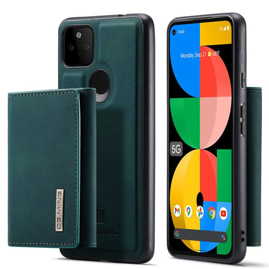 DG.MING M1 Series Detachable Magnetic Absorption Wallet + Well-protected PU Leather Coated Phone Case Shell with Kickstand for Google Pixel 5a 5G - Green