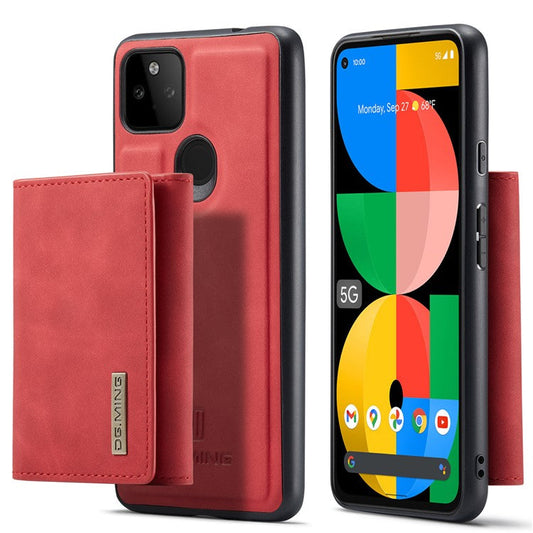DG.MING M1 Series Detachable Magnetic Absorption Wallet + Well-protected PU Leather Coated Phone Case Shell with Kickstand for Google Pixel 5a 5G - Red