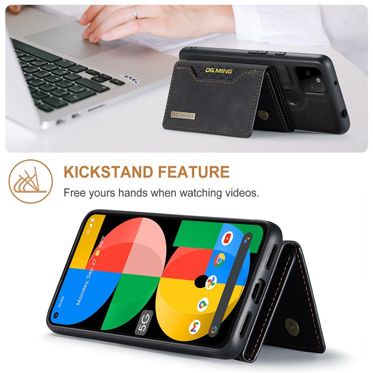 DG.MING M2 Series Front Card Slot Design Anti-Drop Magnetic Wallet Design Hybrid Case with Kickstand for Google Pixel 5a 5G - Black