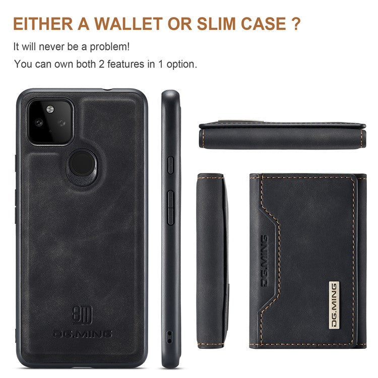 DG.MING M2 Series Front Card Slot Design Anti-Drop Magnetic Wallet Design Hybrid Case with Kickstand for Google Pixel 5a 5G - Black