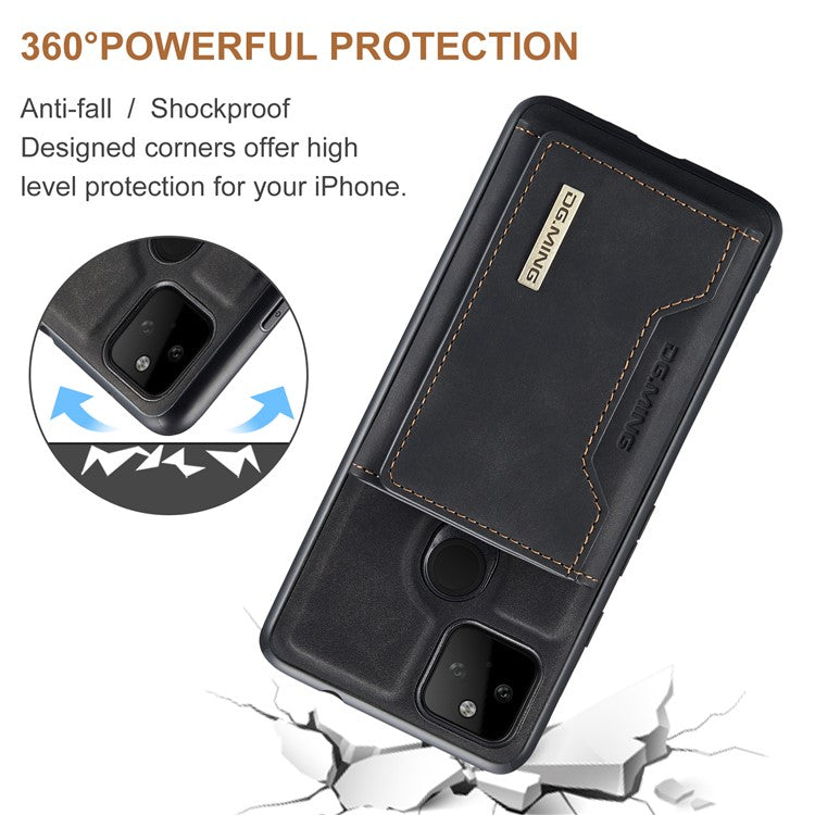 DG.MING M2 Series Front Card Slot Design Anti-Drop Magnetic Wallet Design Hybrid Case with Kickstand for Google Pixel 5a 5G - Black