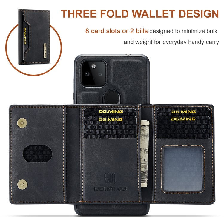 DG.MING M2 Series Front Card Slot Design Anti-Drop Magnetic Wallet Design Hybrid Case with Kickstand for Google Pixel 5a 5G - Black