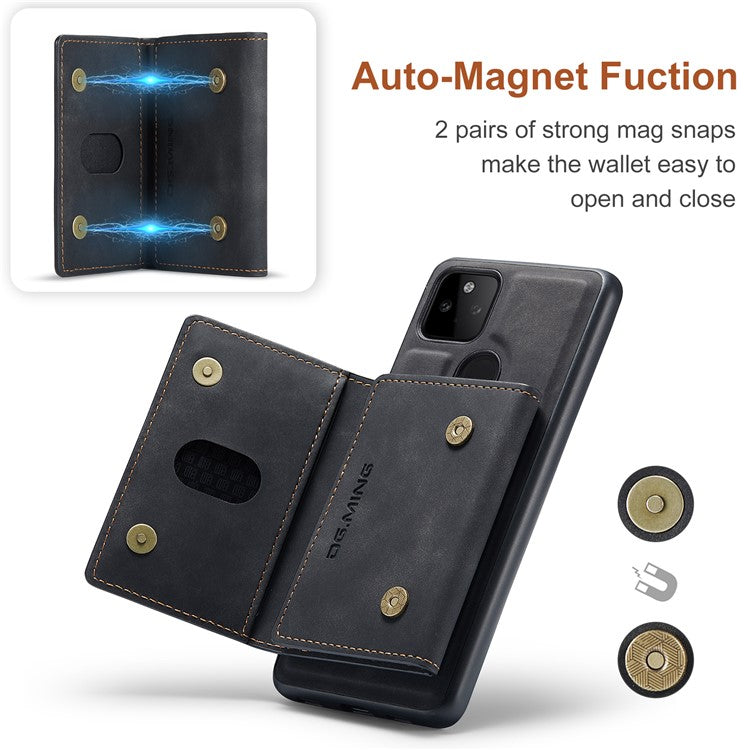DG.MING M2 Series Front Card Slot Design Anti-Drop Magnetic Wallet Design Hybrid Case with Kickstand for Google Pixel 5a 5G - Black