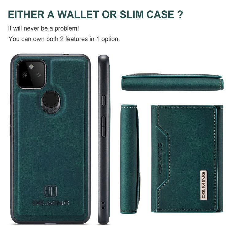 DG.MING M2 Series Front Card Slot Design Anti-Drop Magnetic Wallet Design Hybrid Case with Kickstand for Google Pixel 5a 5G - Green