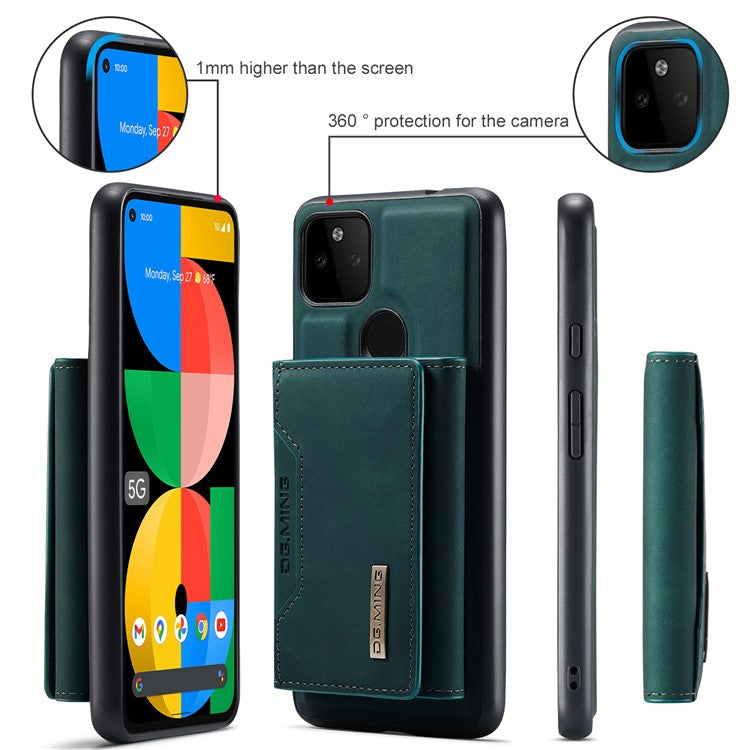DG.MING M2 Series Front Card Slot Design Anti-Drop Magnetic Wallet Design Hybrid Case with Kickstand for Google Pixel 5a 5G - Green