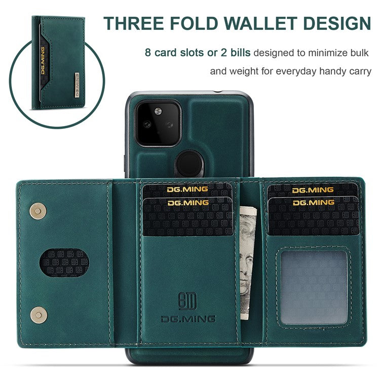 DG.MING M2 Series Front Card Slot Design Anti-Drop Magnetic Wallet Design Hybrid Case with Kickstand for Google Pixel 5a 5G - Green