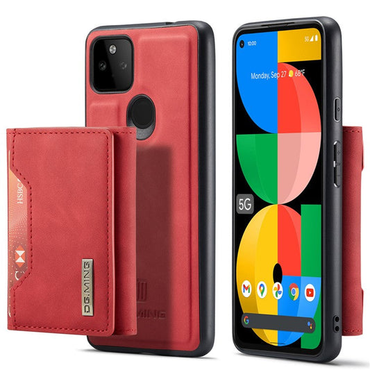 DG.MING M2 Series Front Card Slot Design Anti-Drop Magnetic Wallet Design Hybrid Case with Kickstand for Google Pixel 5a 5G - Red