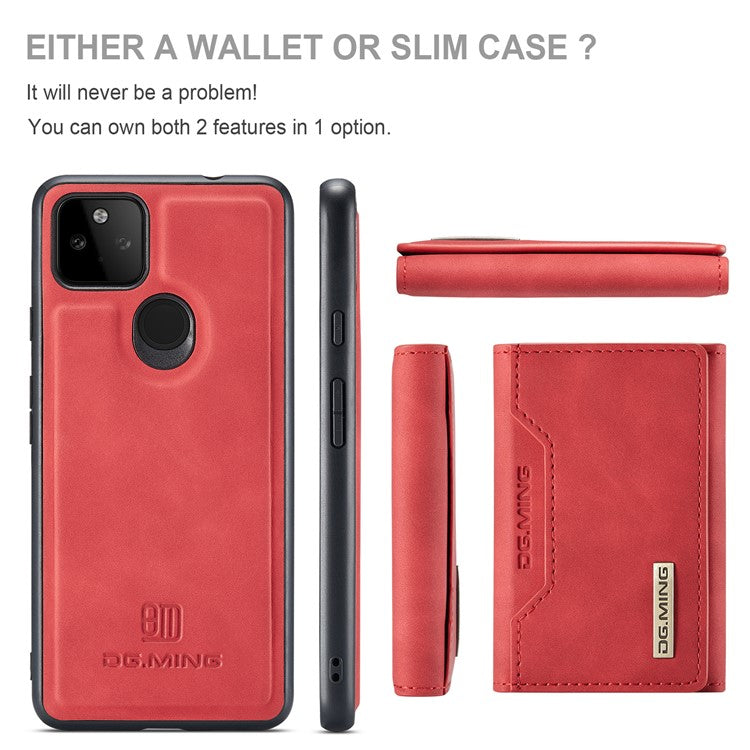 DG.MING M2 Series Front Card Slot Design Anti-Drop Magnetic Wallet Design Hybrid Case with Kickstand for Google Pixel 5a 5G - Red