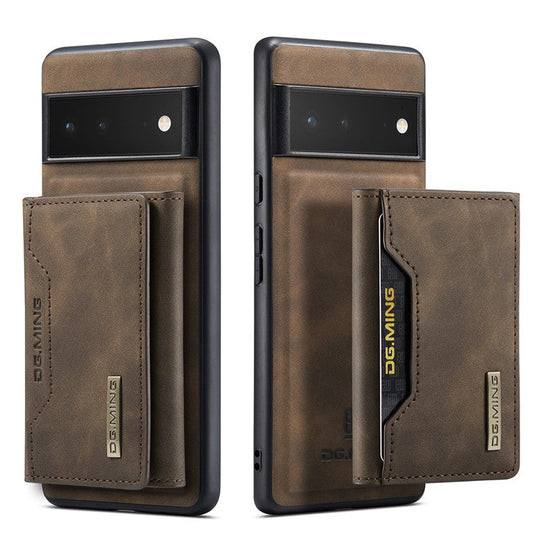 DG.MING M2 Series Shockproof Anti-scratch Magnetic Wallet Design Hybrid Case with Kickstand for Google Pixel 6 Pro - Coffee