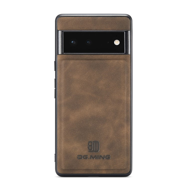 DG.MING M2 Series Shockproof Anti-scratch Magnetic Wallet Design Hybrid Case with Kickstand for Google Pixel 6 Pro - Coffee