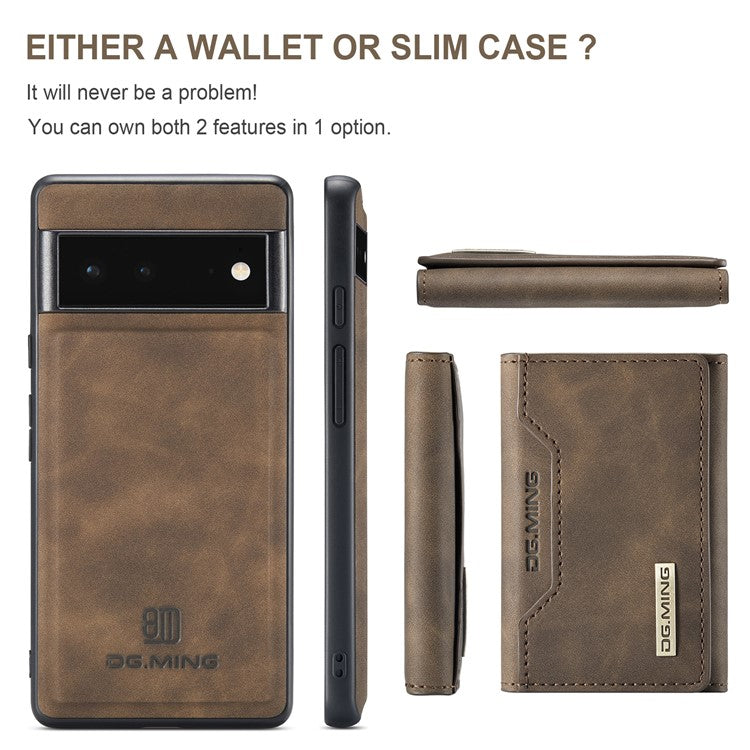 DG.MING M2 Series Shockproof Anti-scratch Magnetic Wallet Design Hybrid Case with Kickstand for Google Pixel 6 Pro - Coffee
