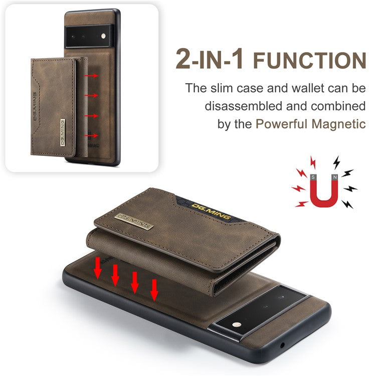 DG.MING M2 Series Shockproof Anti-scratch Magnetic Wallet Design Hybrid Case with Kickstand for Google Pixel 6 Pro - Coffee