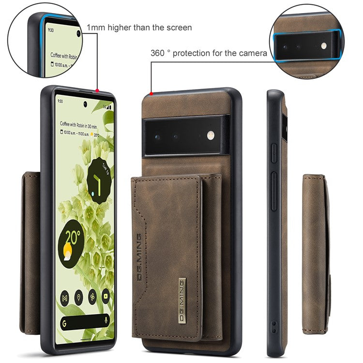 DG.MING M2 Series Shockproof Anti-scratch Magnetic Wallet Design Hybrid Case with Kickstand for Google Pixel 6 Pro - Coffee