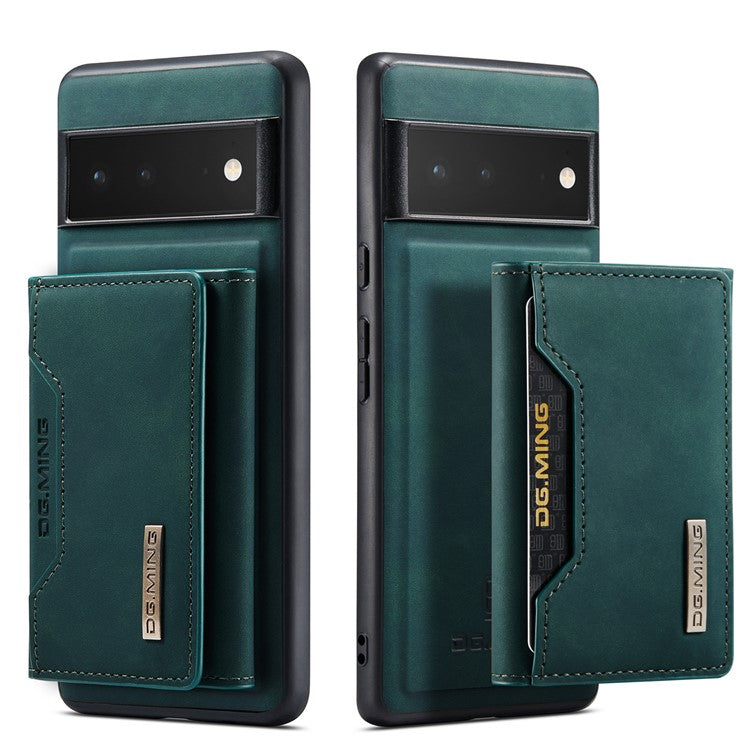 DG.MING M2 Series Shockproof Anti-scratch Magnetic Wallet Design Hybrid Case with Kickstand for Google Pixel 6 Pro - Green