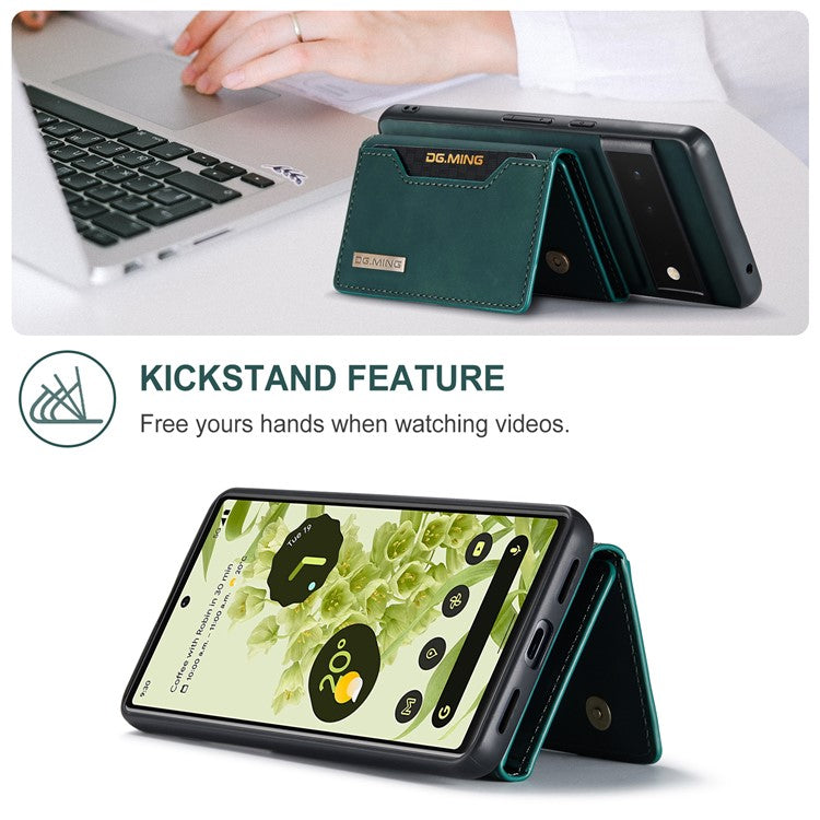 DG.MING M2 Series Shockproof Anti-scratch Magnetic Wallet Design Hybrid Case with Kickstand for Google Pixel 6 Pro - Green