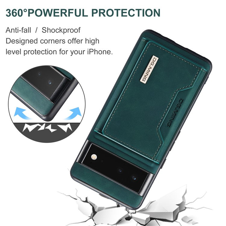 DG.MING M2 Series Shockproof Anti-scratch Magnetic Wallet Design Hybrid Case with Kickstand for Google Pixel 6 Pro - Green