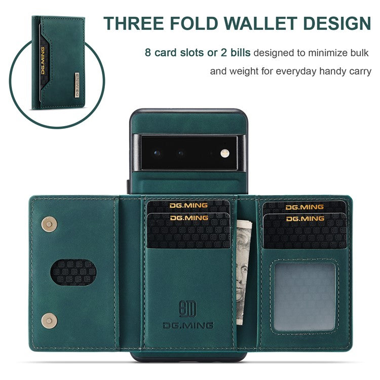 DG.MING M2 Series Shockproof Anti-scratch Magnetic Wallet Design Hybrid Case with Kickstand for Google Pixel 6 Pro - Green
