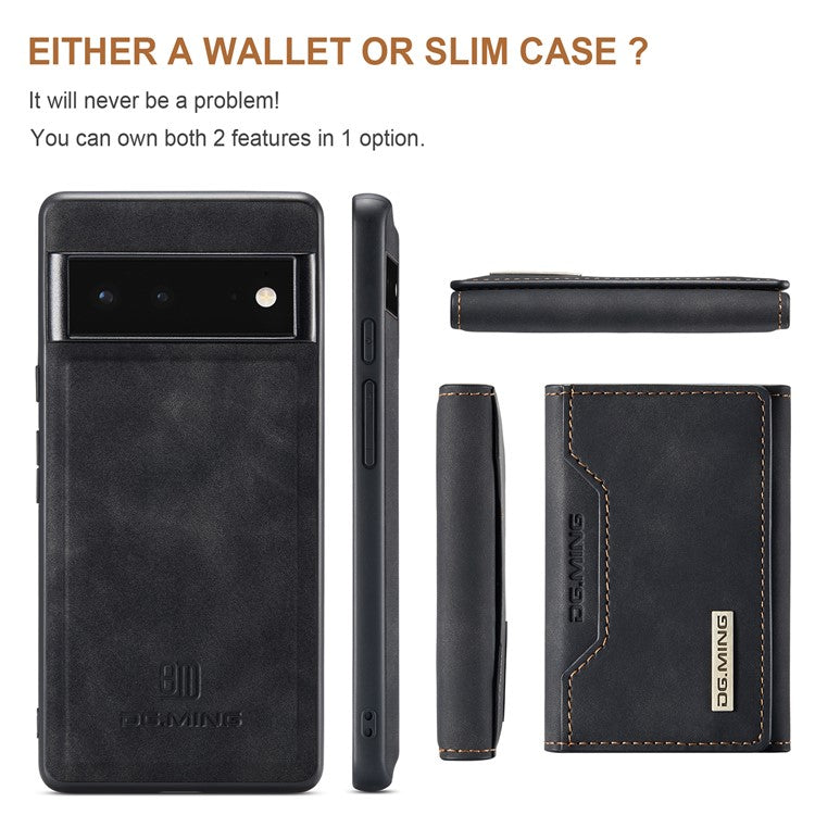 DG.MING M2 Series Shockproof Anti-scratch Magnetic Wallet Design Hybrid Case with Kickstand for Google Pixel 6 Pro - Black