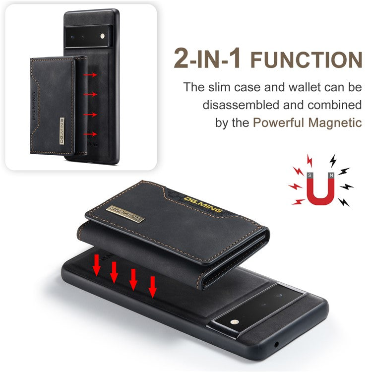 DG.MING M2 Series Shockproof Anti-scratch Magnetic Wallet Design Hybrid Case with Kickstand for Google Pixel 6 Pro - Black