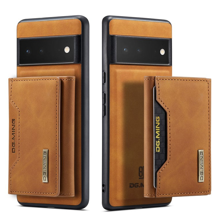 DG.MING M2 Series Shockproof Anti-scratch Magnetic Wallet Design Hybrid Case with Kickstand for Google Pixel 6 Pro - Brown